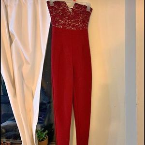 Red Strapless Jumpsuit
